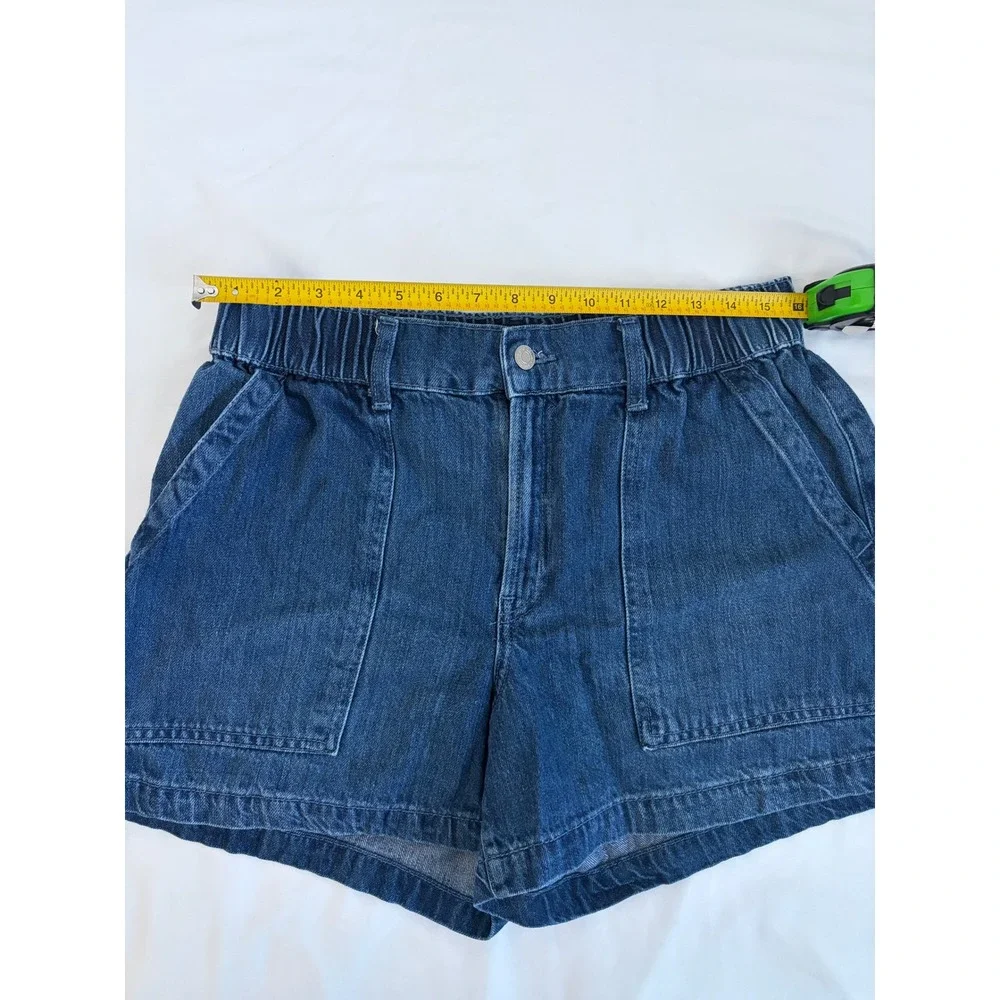 Gap Denim Womens High Rise Utility Shorts Blue Elastic Waist Cotton Lyocell L